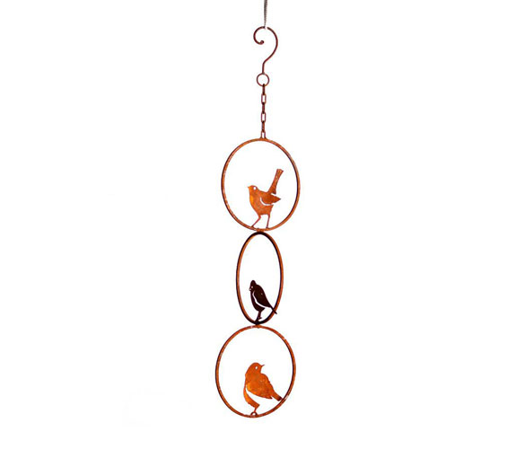 Steel Garden Art - Triple Ring Bird Mobile
